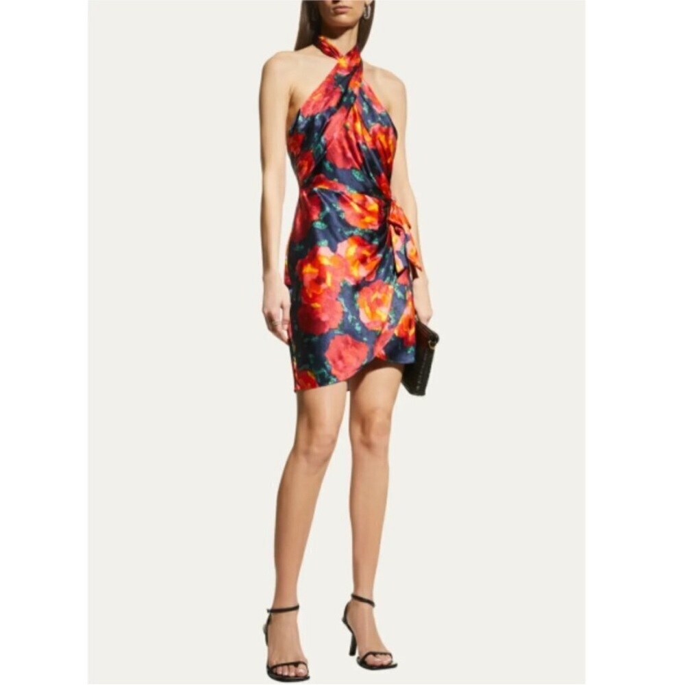 Cinq a Sept Floral Halter Neck Dress - Red and Black